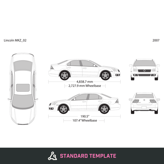2007 Lincoln MKZ vector wrap template, Design-Ready PDF - GravBase