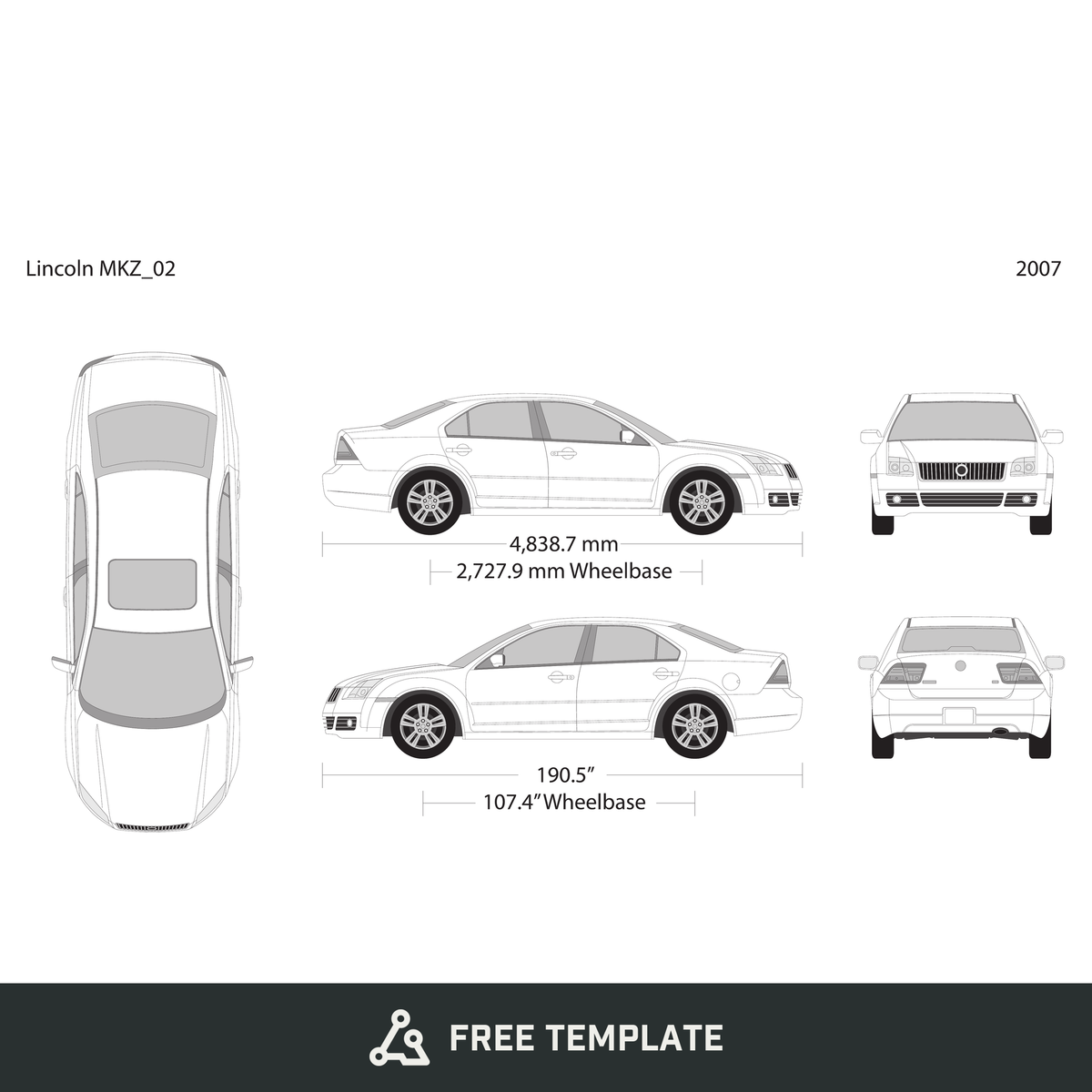 2007 Lincoln MKZ free vector vehicle wrap template - GravBase