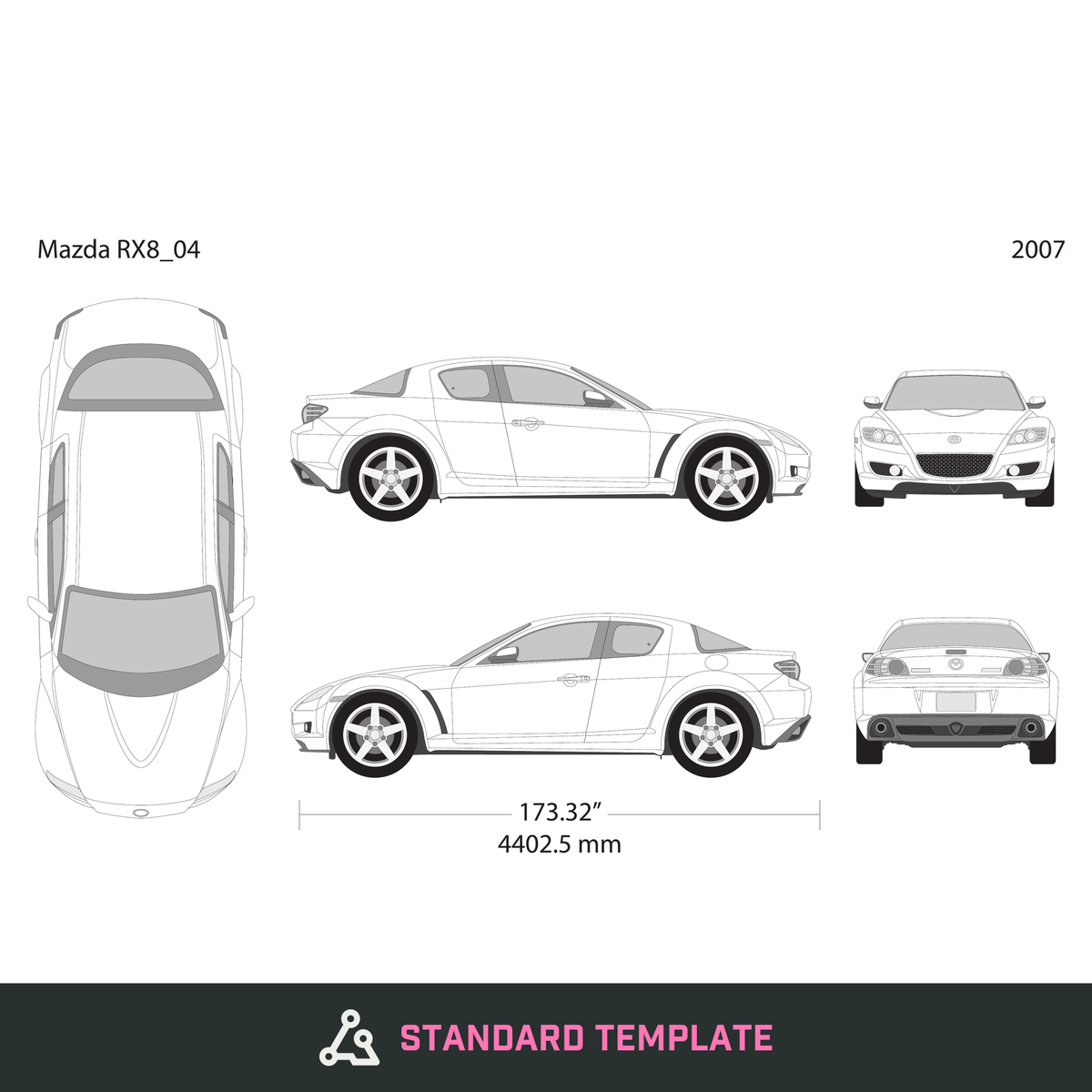 2007 Mazda RX8 vector wrap template, Design-Ready PDF - GravBase