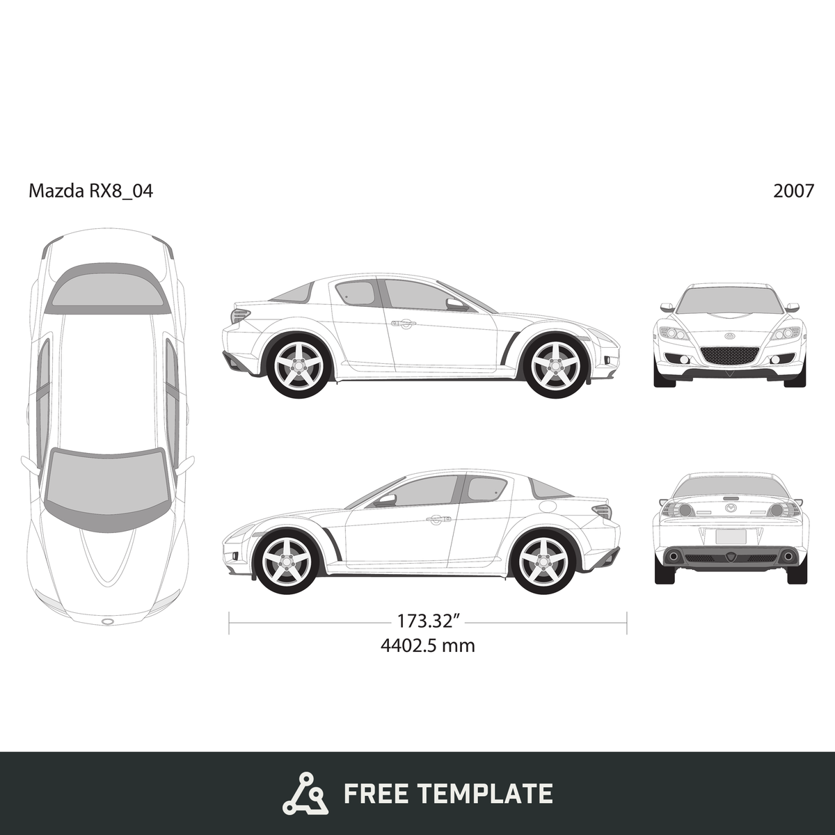 2007 Mazda RX8 free vector vehicle wrap template - GravBase