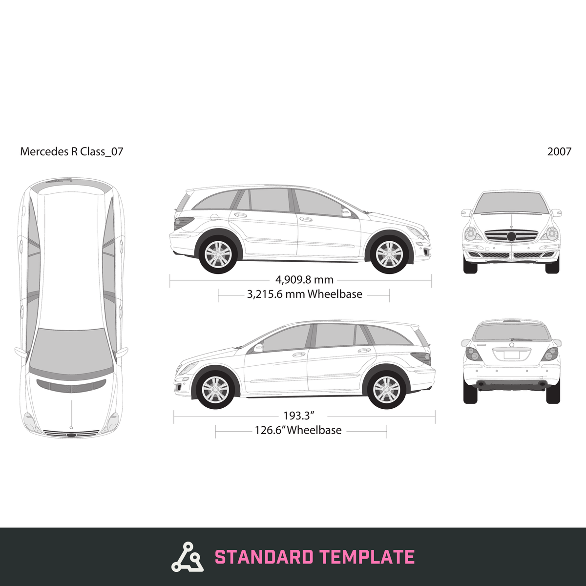 2007 Mercedes R-Class vector wrap template, Design-Ready PDF - GravBase