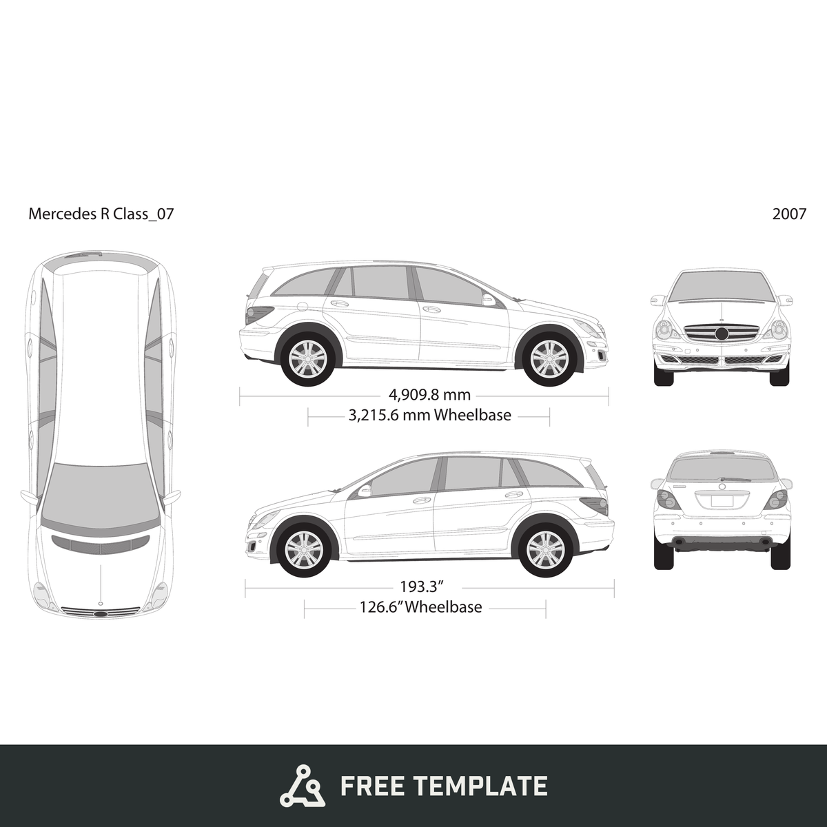 2007 Mercedes R-Class free vector vehicle wrap template - GravBase