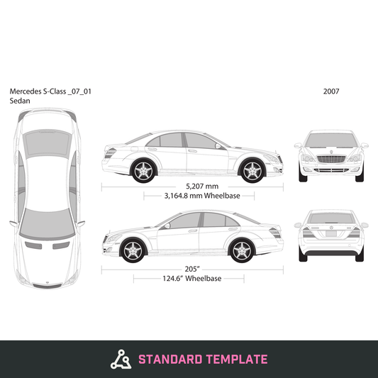 2007 Mercedes S-Class vector wrap template, Design-Ready PDF - GravBase