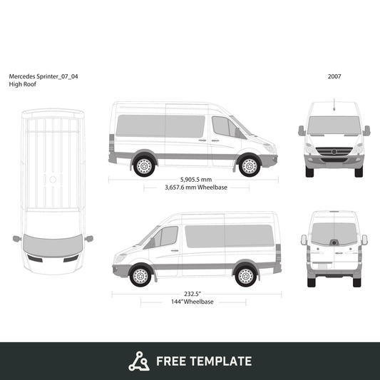 2007 Mercedes Sprinter free vector vehicle wrap template - GravBase