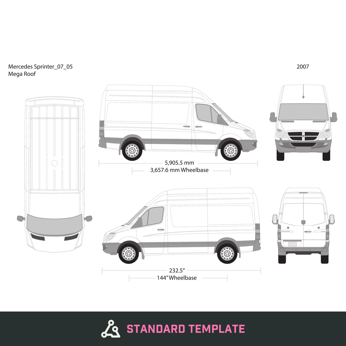 2007 Mercedes Sprinter vector wrap template V05, Design-Ready PDF - GravBase