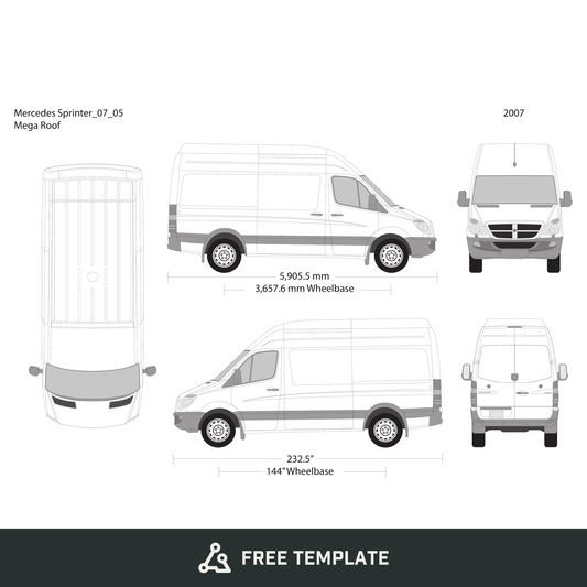 2007 Mercedes Sprinter free vector vehicle wrap template - GravBase
