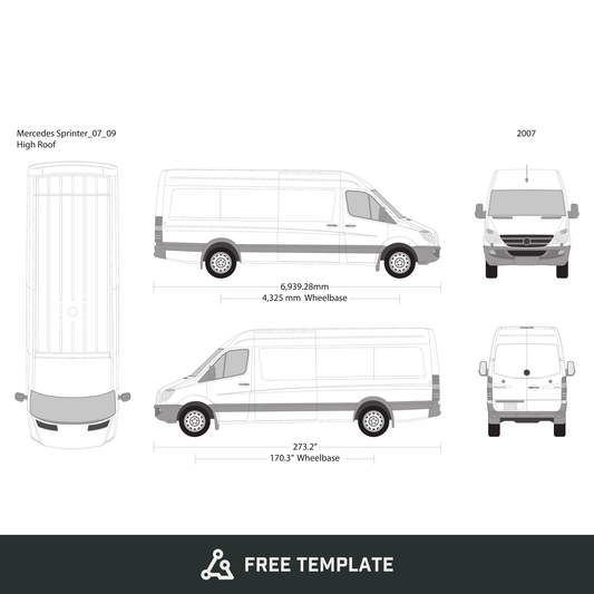 2007 Mercedes Sprinter free vector vehicle wrap template - GravBase