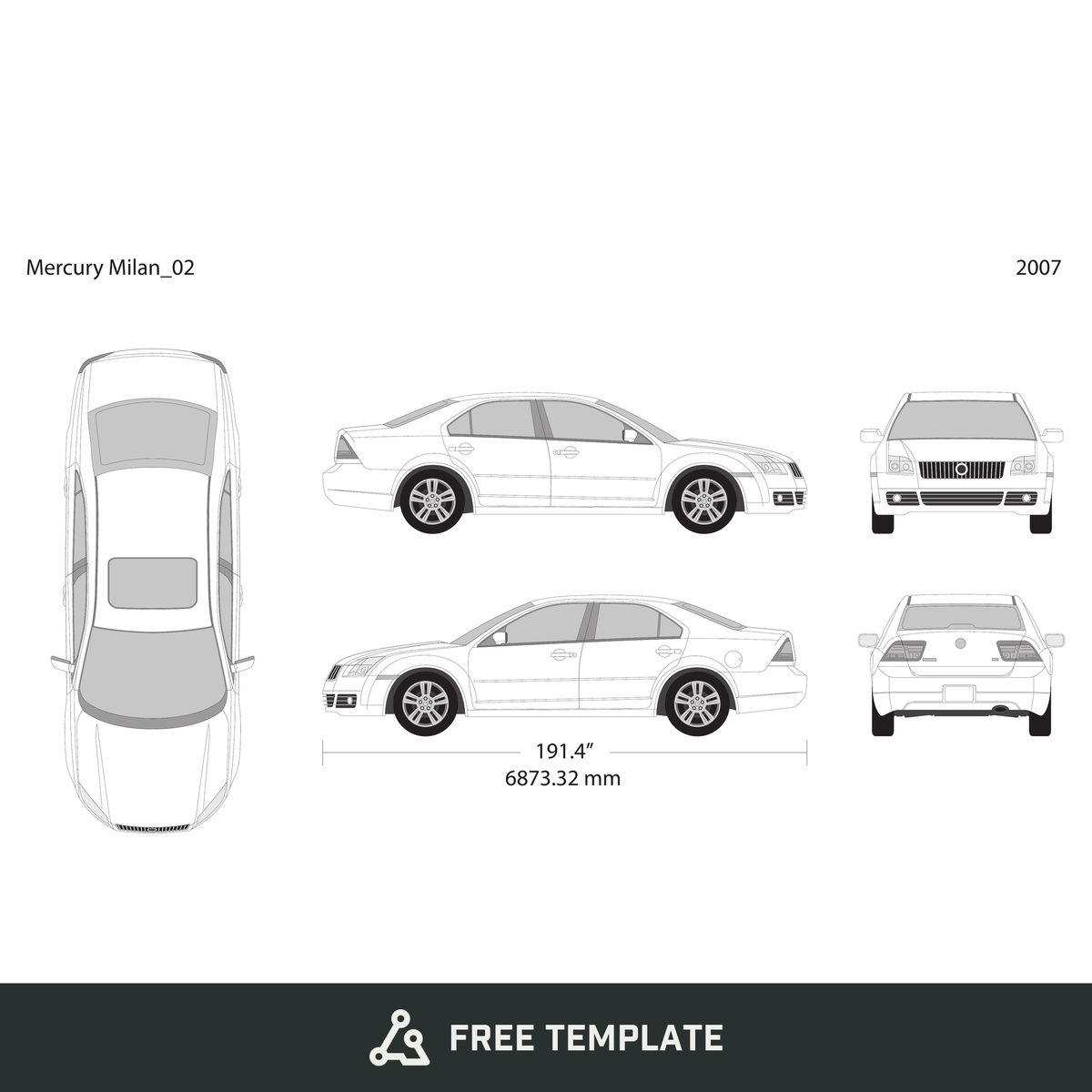 2007 Mercury Milan free vector vehicle wrap template - GravBase