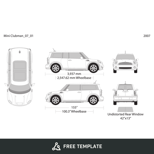 2007 Mini Cooper Mini Clubman free vector vehicle wrap template - GravBase