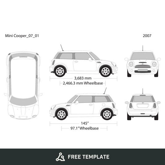 2007 Mini Cooper Mini Hardtop free vector vehicle wrap template - GravBase