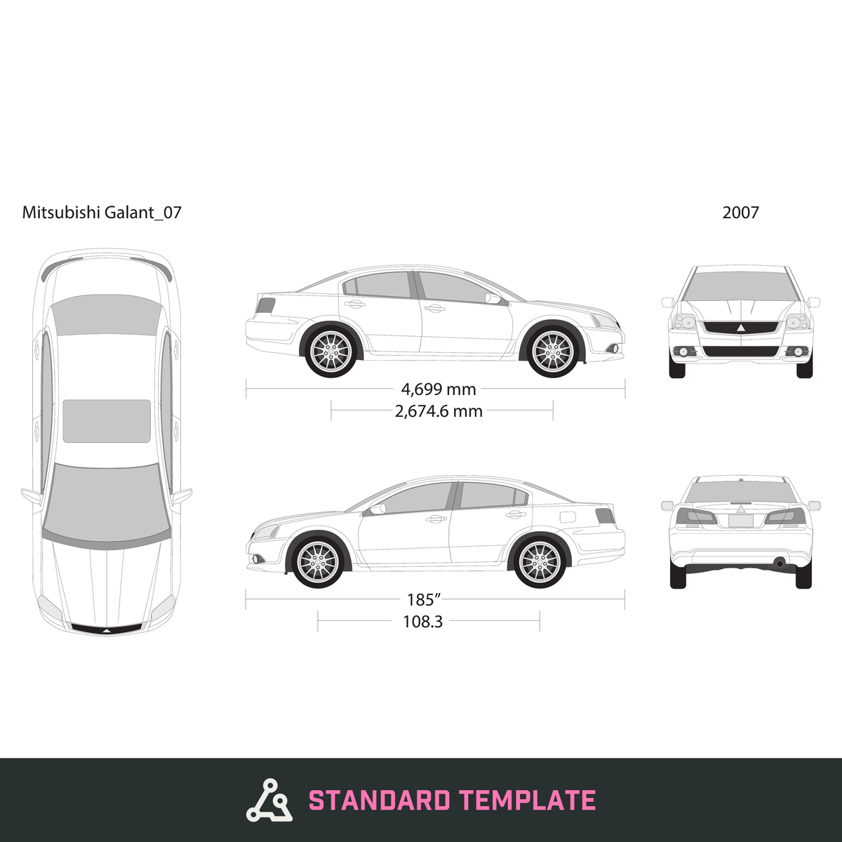 2007 Mitsubishi Galant vector wrap template, Design-Ready PDF - GravBase