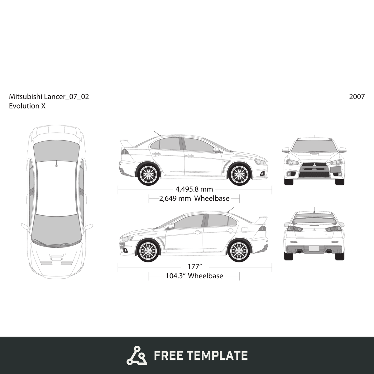 2007 Mitsubishi Lancer free vector vehicle wrap template - GravBase