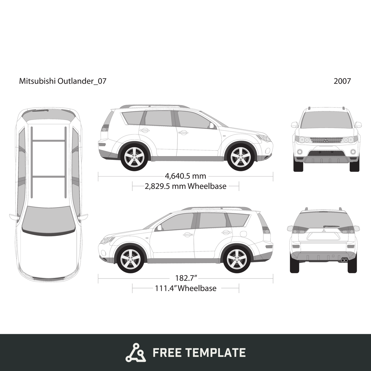2007 Mitsubishi Outlander free vector vehicle wrap template - GravBase