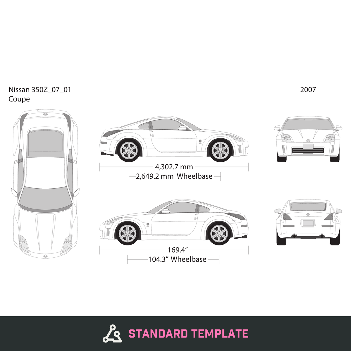 2007 Nissan 350Z vector wrap template, Design-Ready PDF - GravBase
