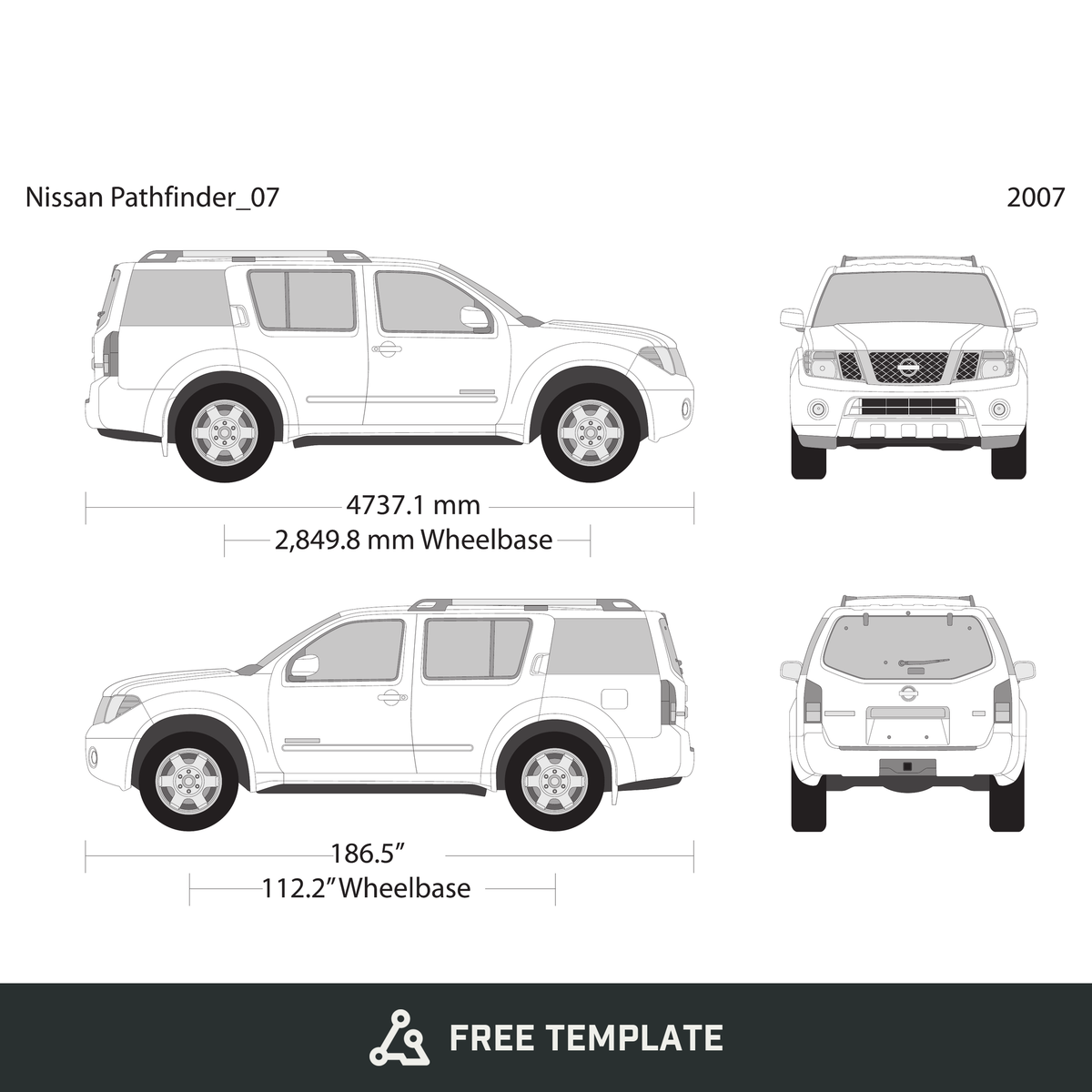 2007 Nissan Pathfinder free vector vehicle wrap template - GravBase