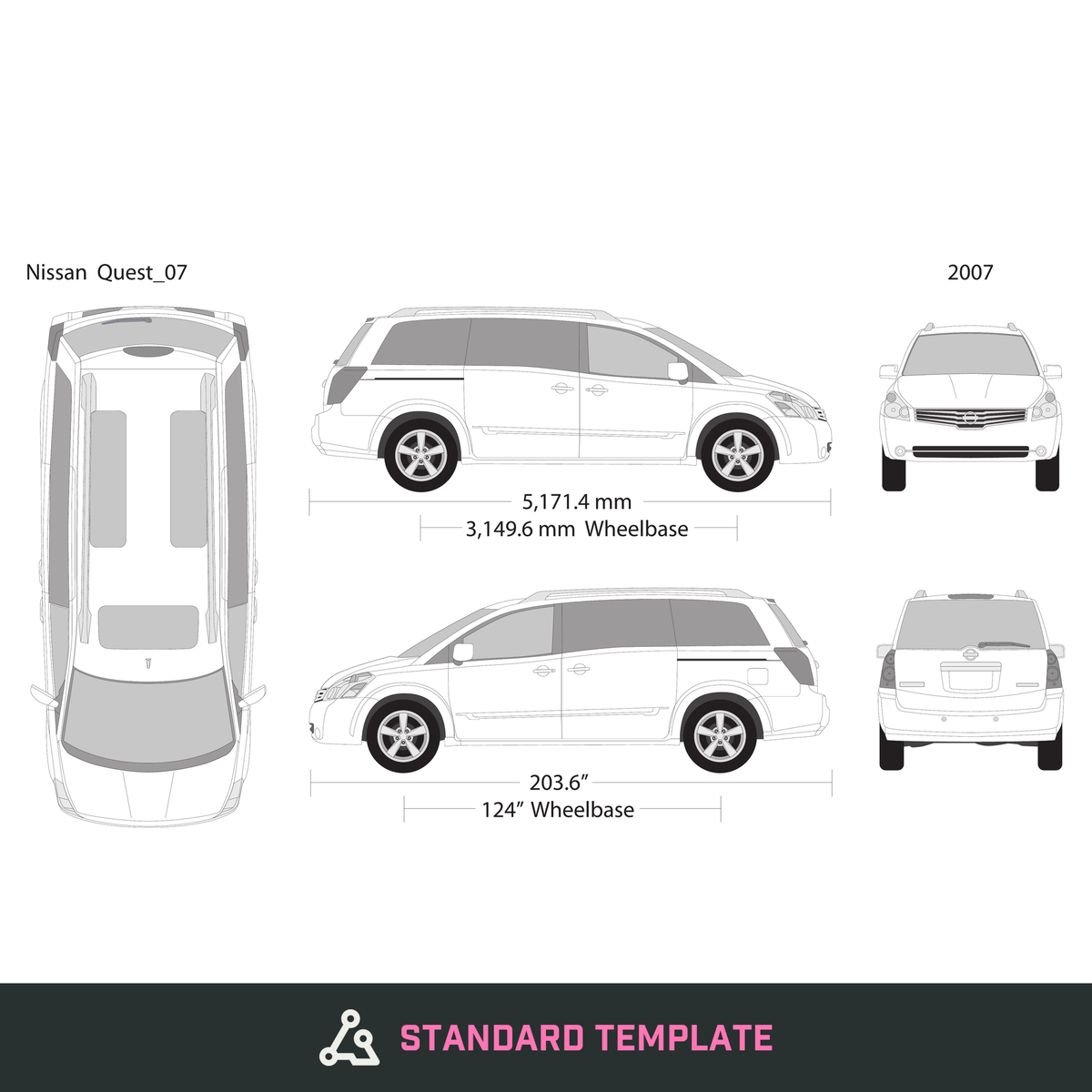 2007 Nissan Quest vector wrap template, Design-Ready PDF - GravBase
