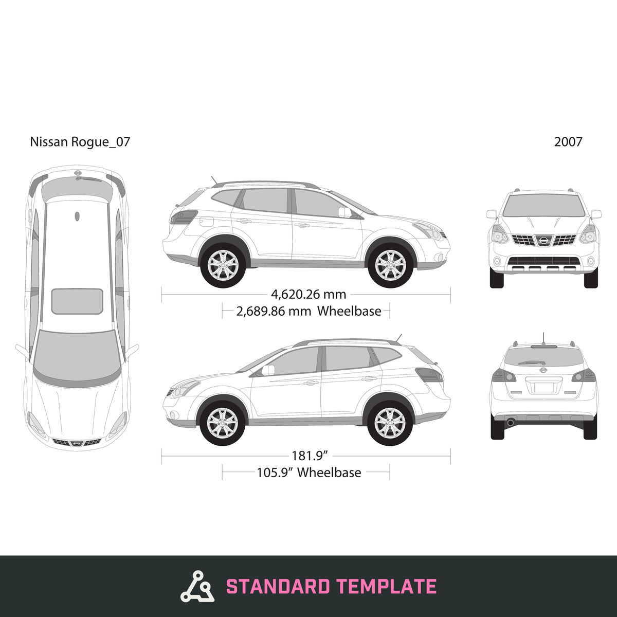 2007 Nissan Rogue vector wrap template, Design-Ready PDF - GravBase