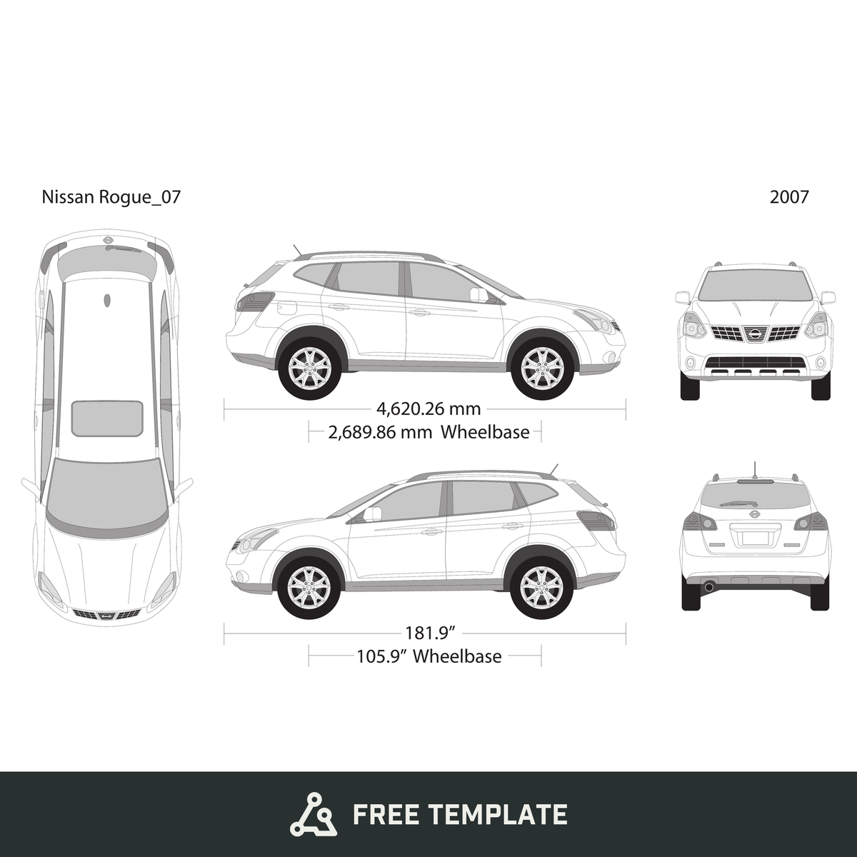 2007 Nissan Rogue free vector vehicle wrap template - GravBase