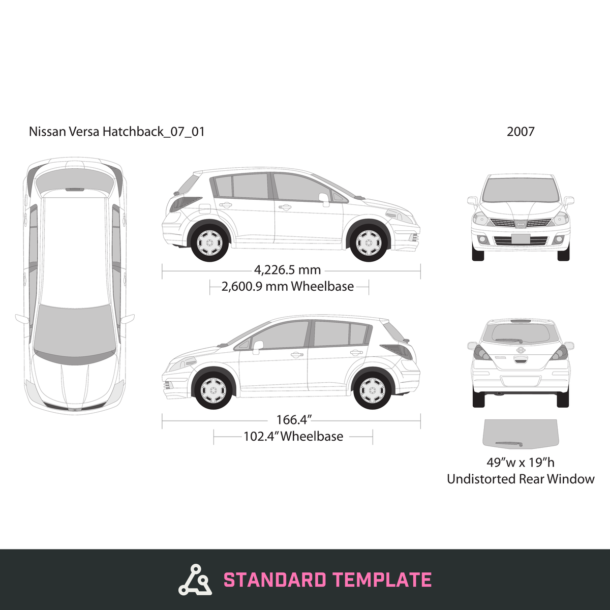 2007 Nissan Versa Hatchback vector wrap template, Design-Ready PDF - GravBase