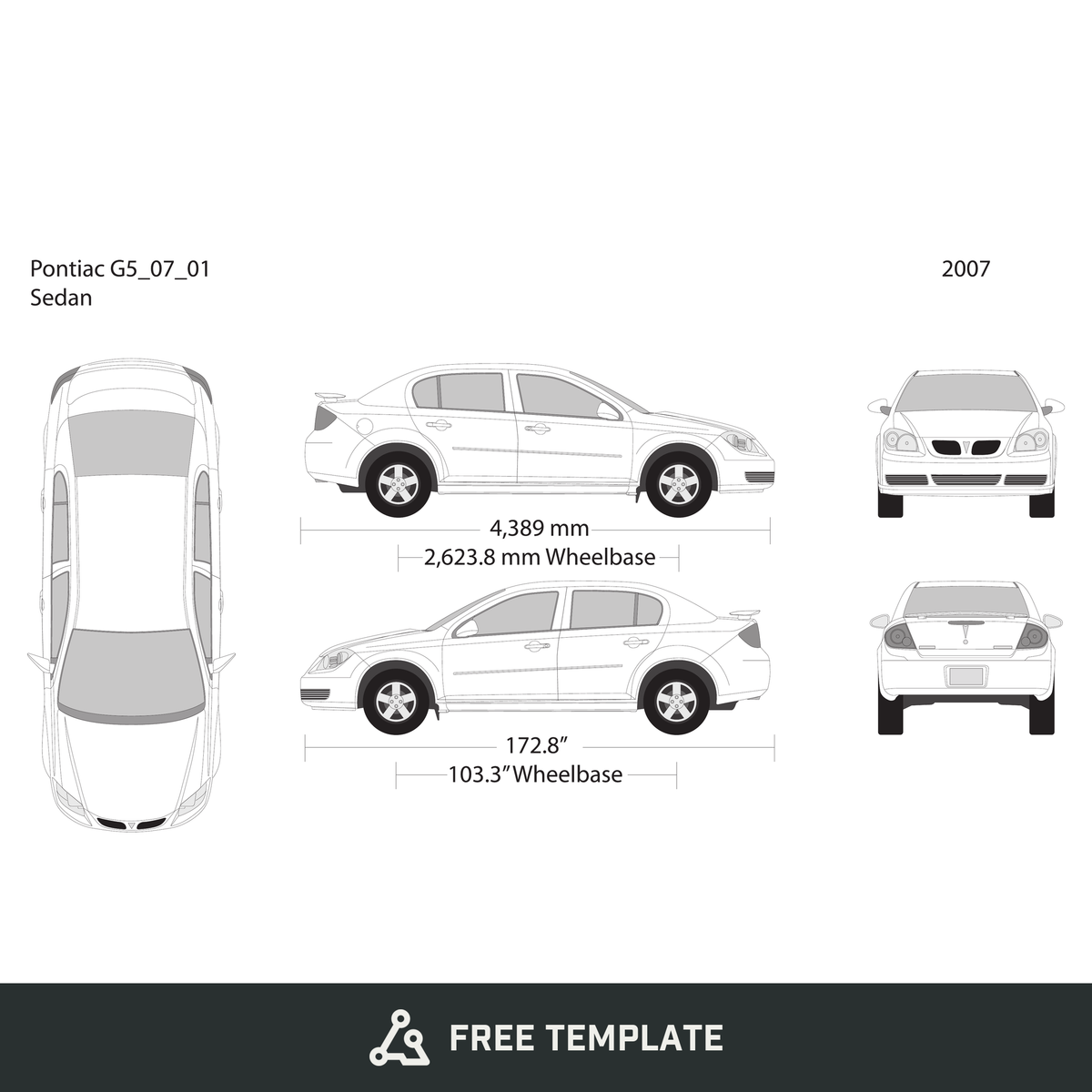 2007 Pontiac G5 free vector vehicle wrap template - GravBase