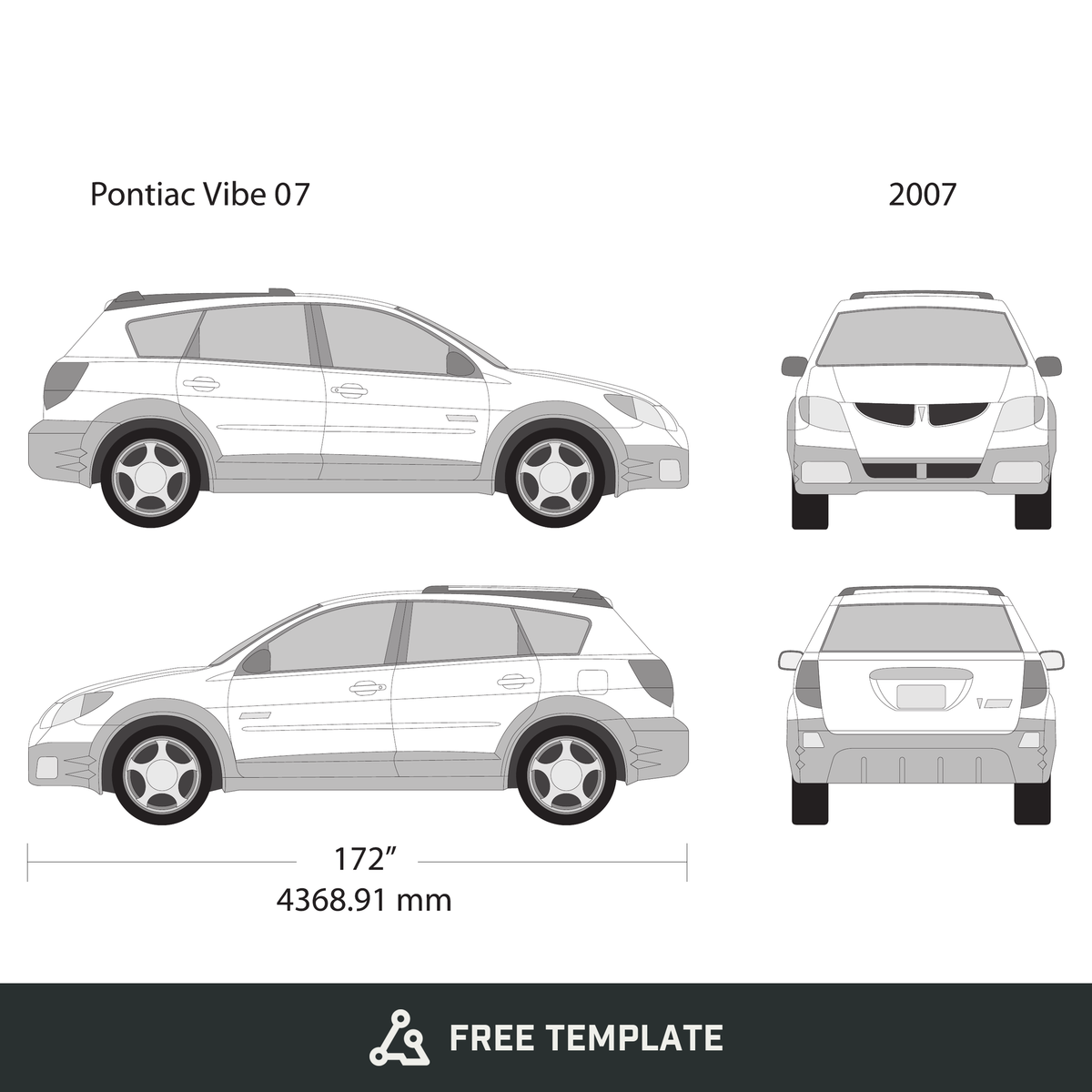 2007 Pontiac Vibe free vector vehicle wrap template - GravBase