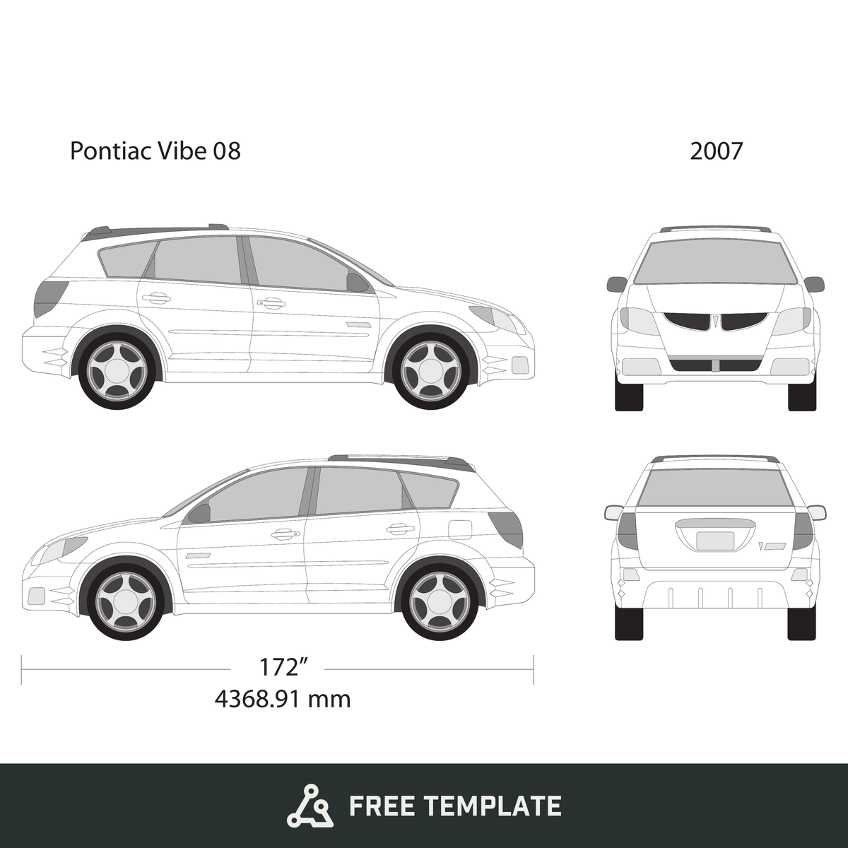 2007 Pontiac Vibe free vector vehicle wrap template - GravBase