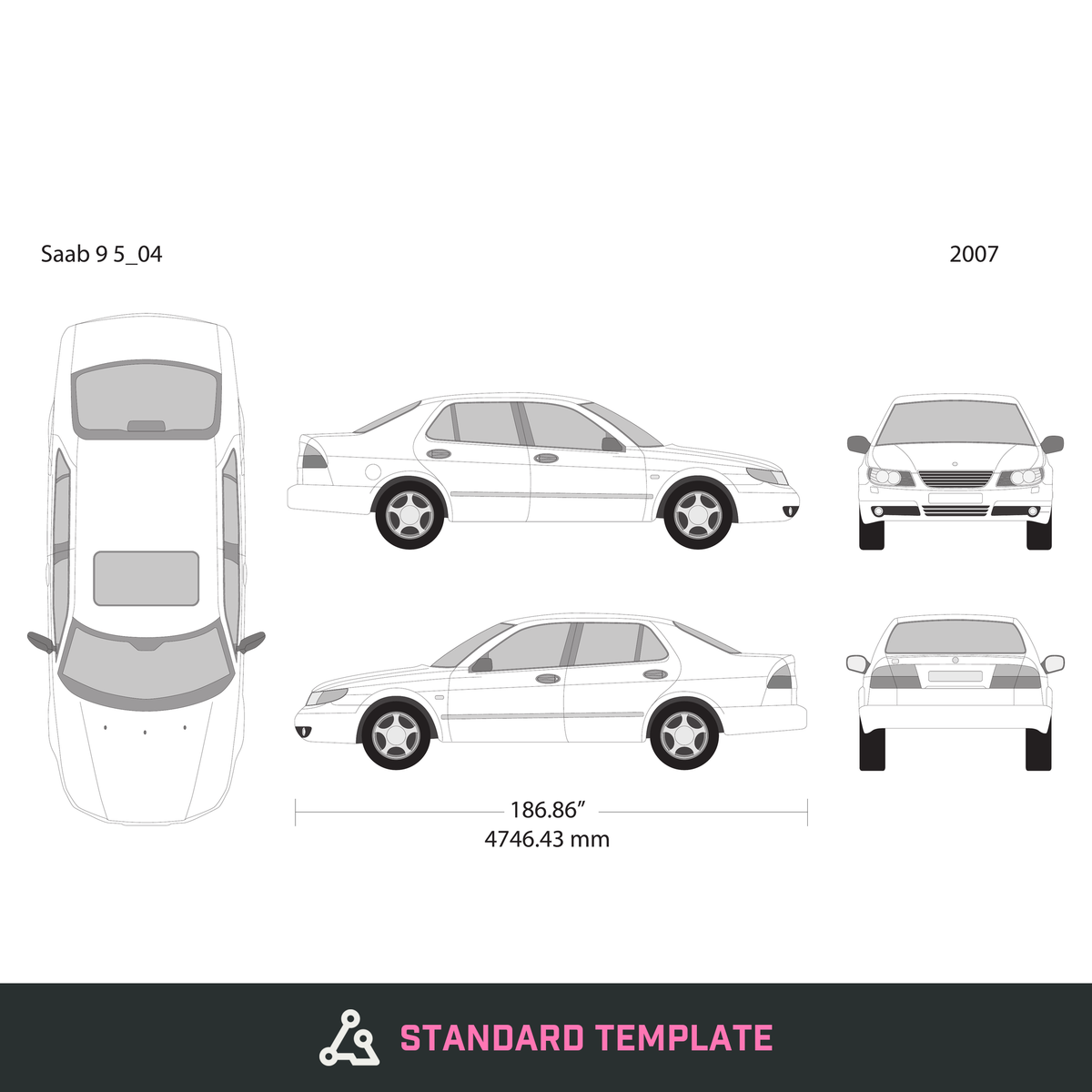 2007 Saab 9 5 vector wrap template, Design-Ready PDF - GravBase