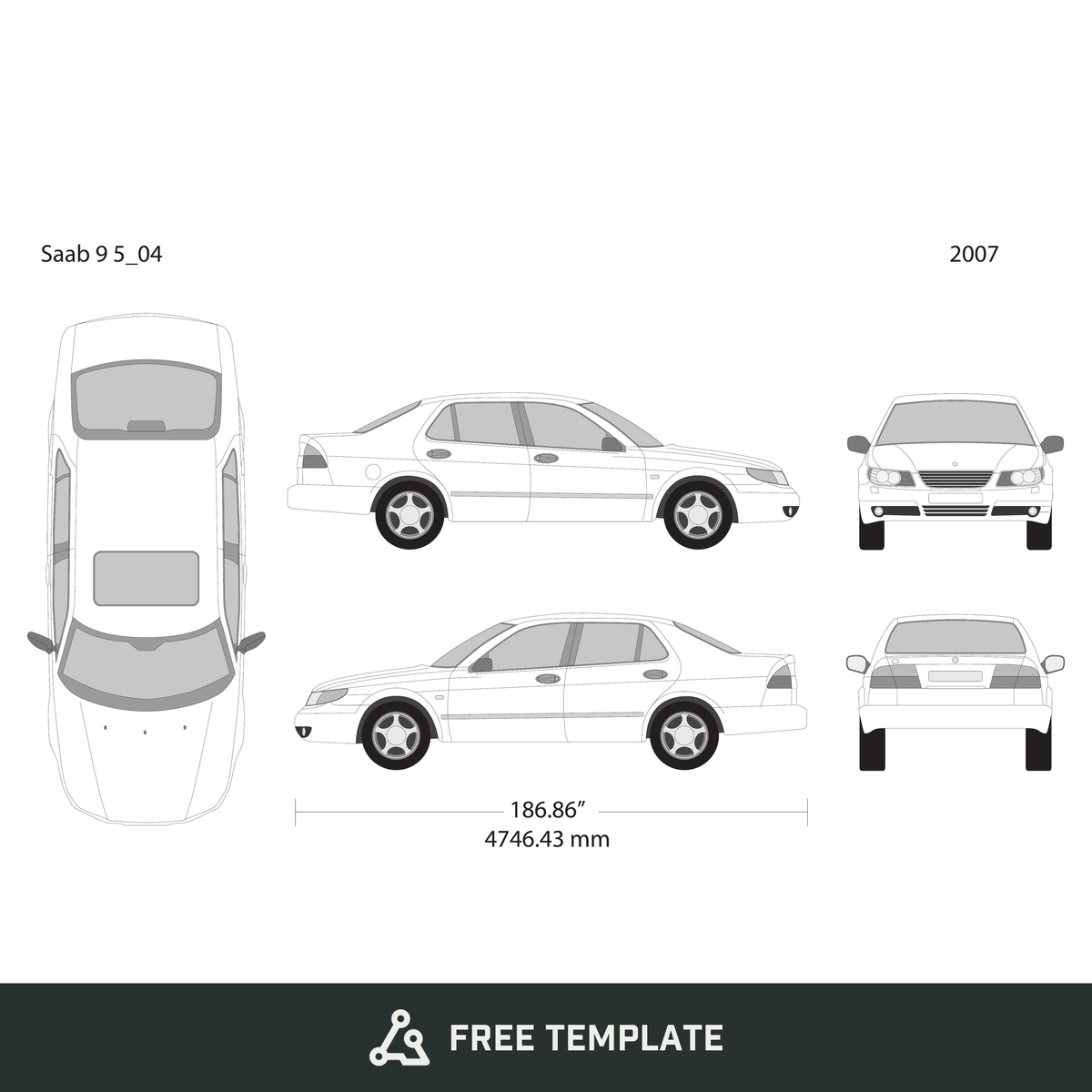 2007 Saab 9 5 free vector vehicle wrap template - GravBase