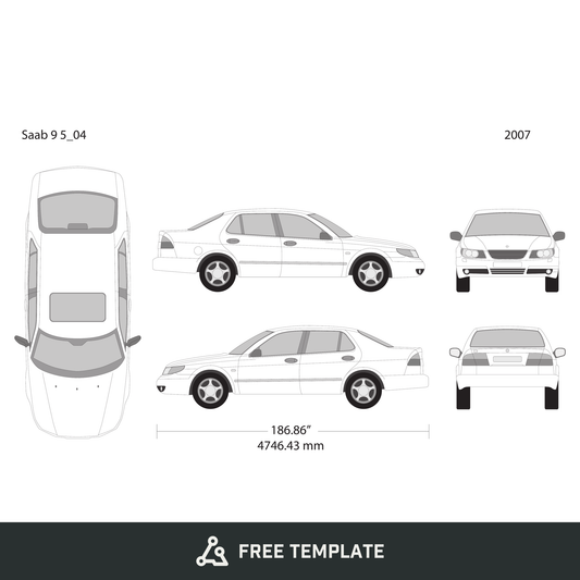 2007 Saab 9 5 free vector vehicle wrap template - GravBase