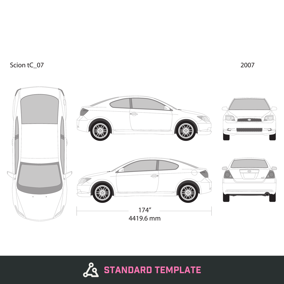 2007 Scion Tc vector wrap template, Design-Ready PDF - GravBase