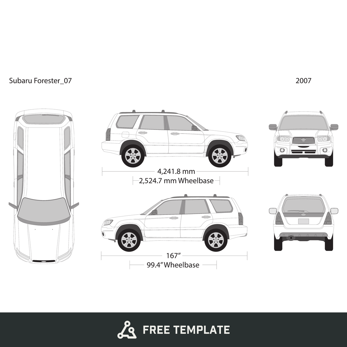 2007 Subaru Forester free vector vehicle wrap template - GravBase