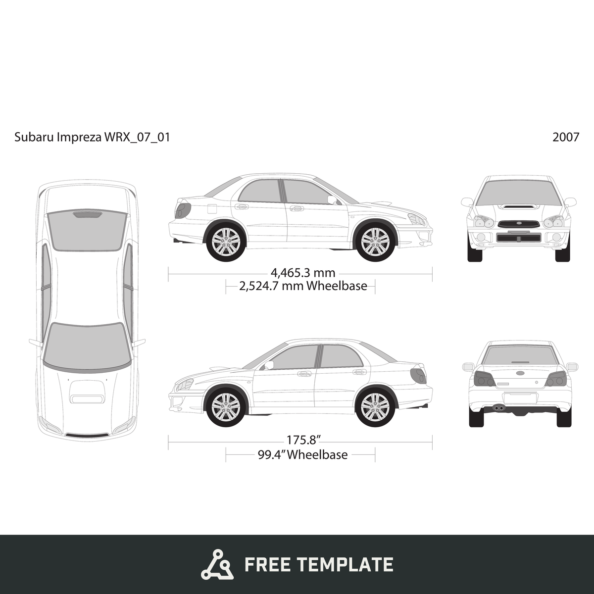 2007 Subaru Impreza free vector vehicle wrap template - GravBase