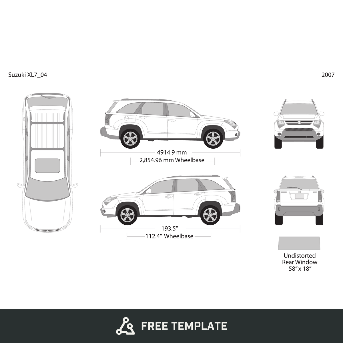 2007 Suzuki XL7 free vector vehicle wrap template - GravBase