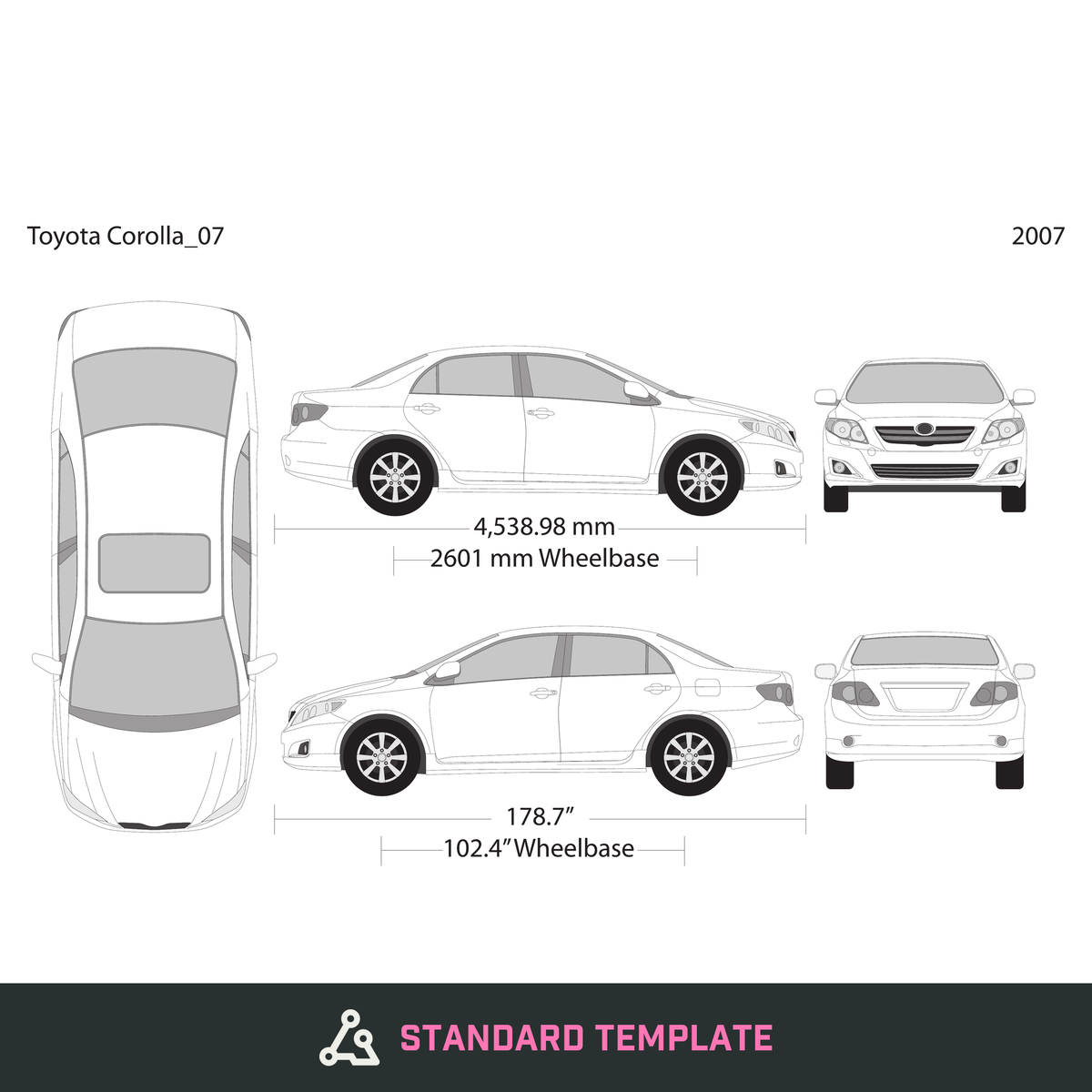2007 Toyota Corolla vector wrap template, Design-Ready PDF - GravBase