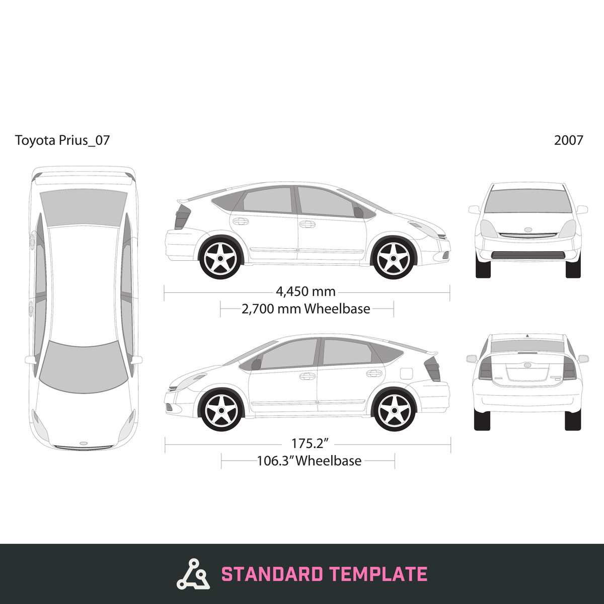 2007 Toyota Prius vector wrap template, Design-Ready PDF - GravBase