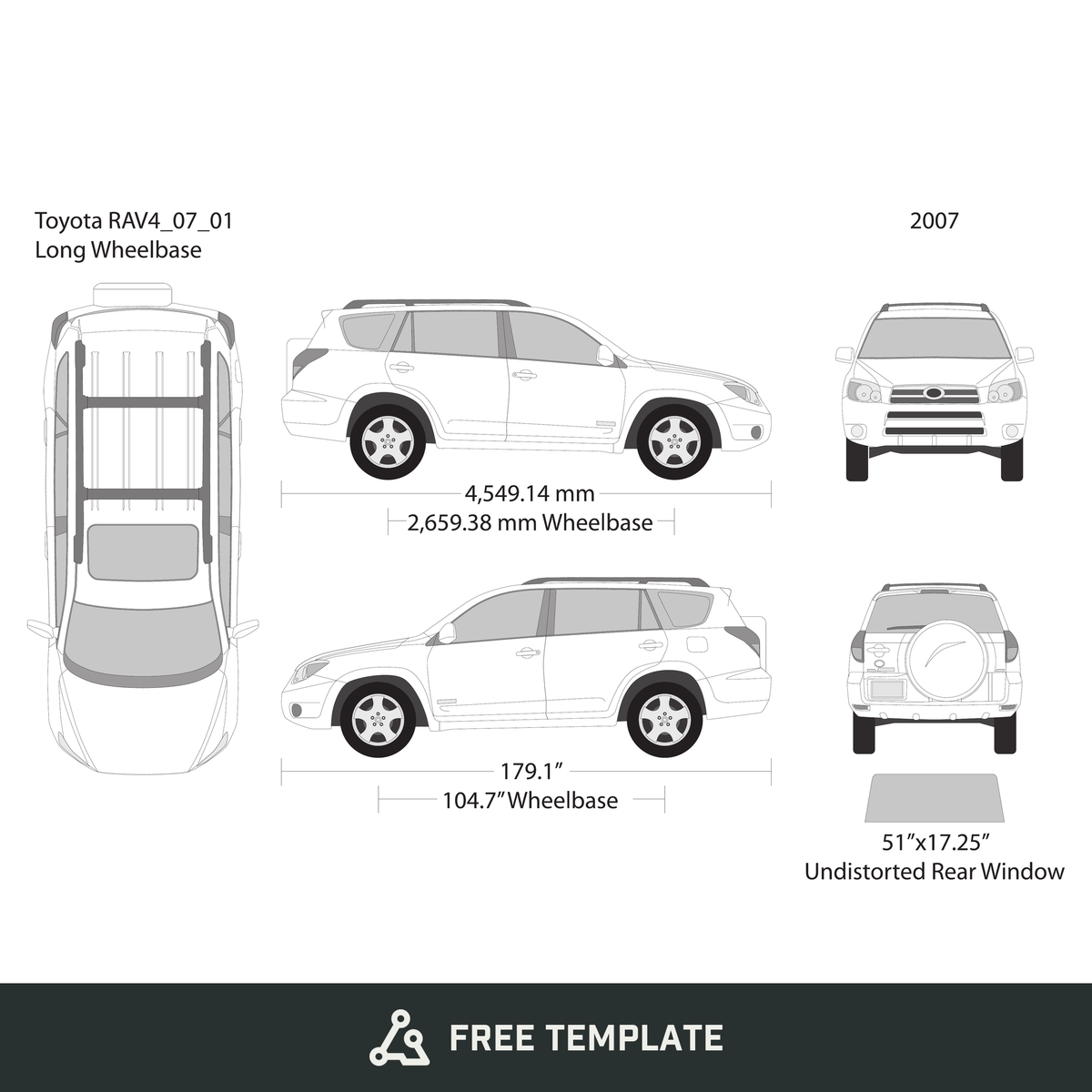 2007 Toyota RAV4 free vector vehicle wrap template - GravBase