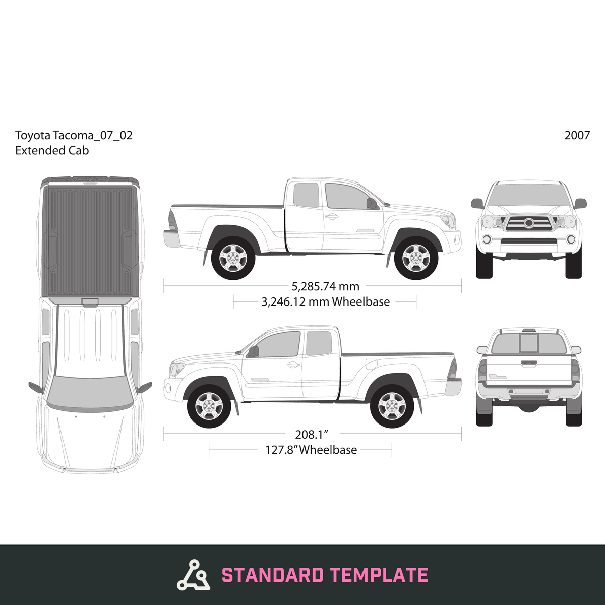 2007 Toyota Tacoma vector wrap template V02, Design-Ready PDF - GravBase