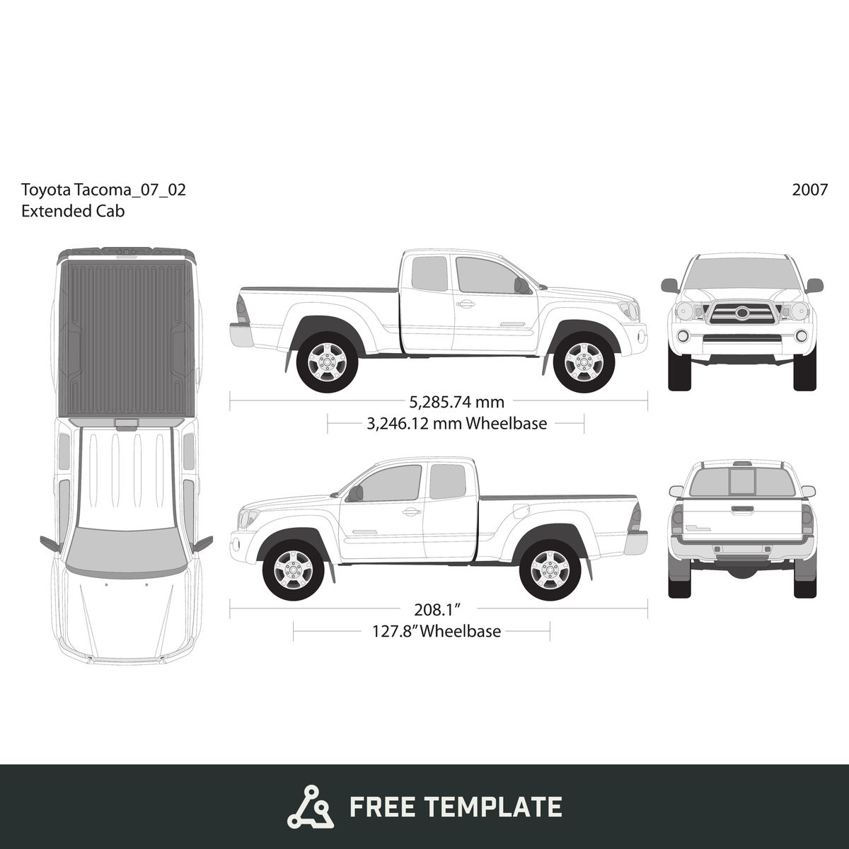 2007 Toyota Tacoma free vector vehicle wrap template - GravBase