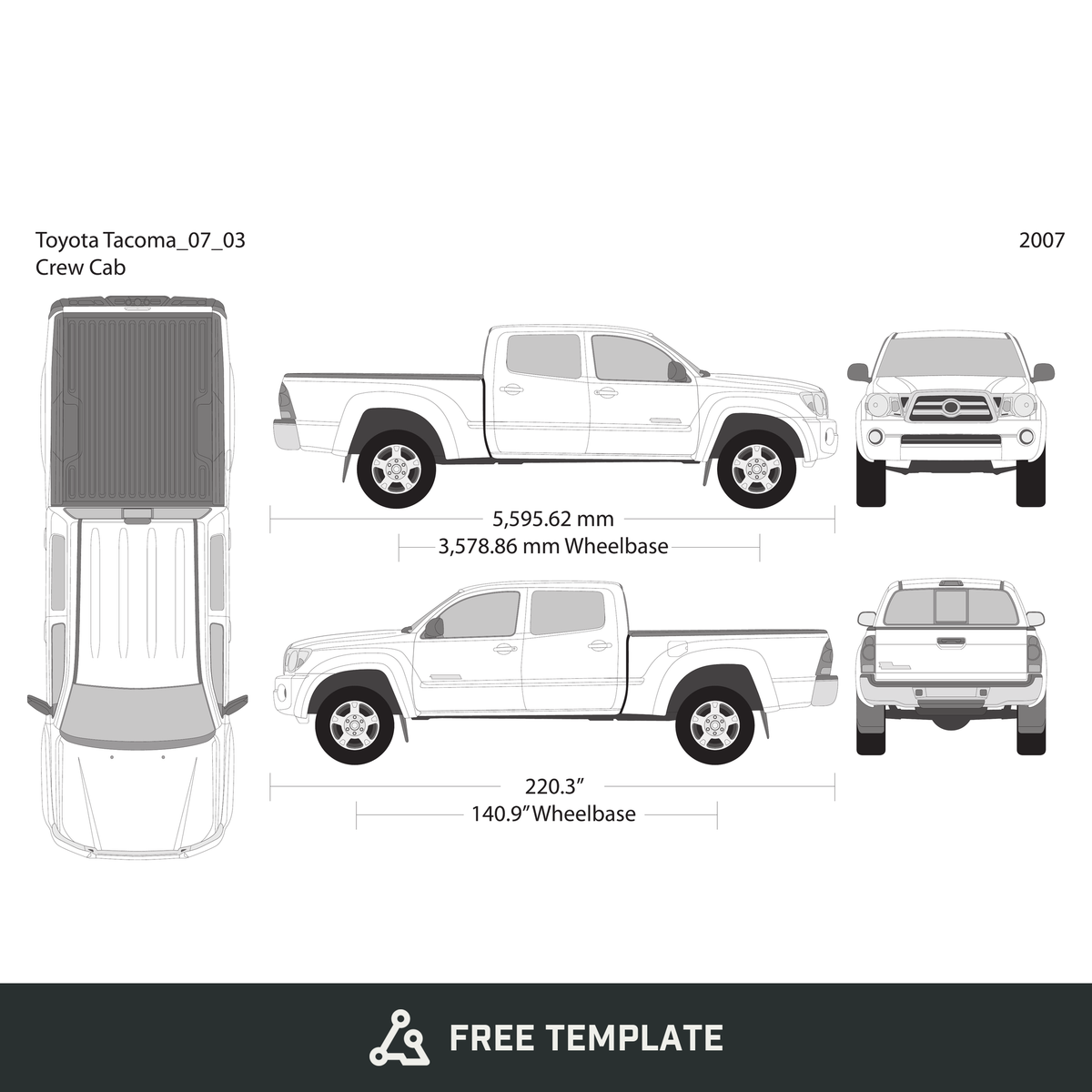 2007 Toyota Tacoma free vector vehicle wrap template - GravBase
