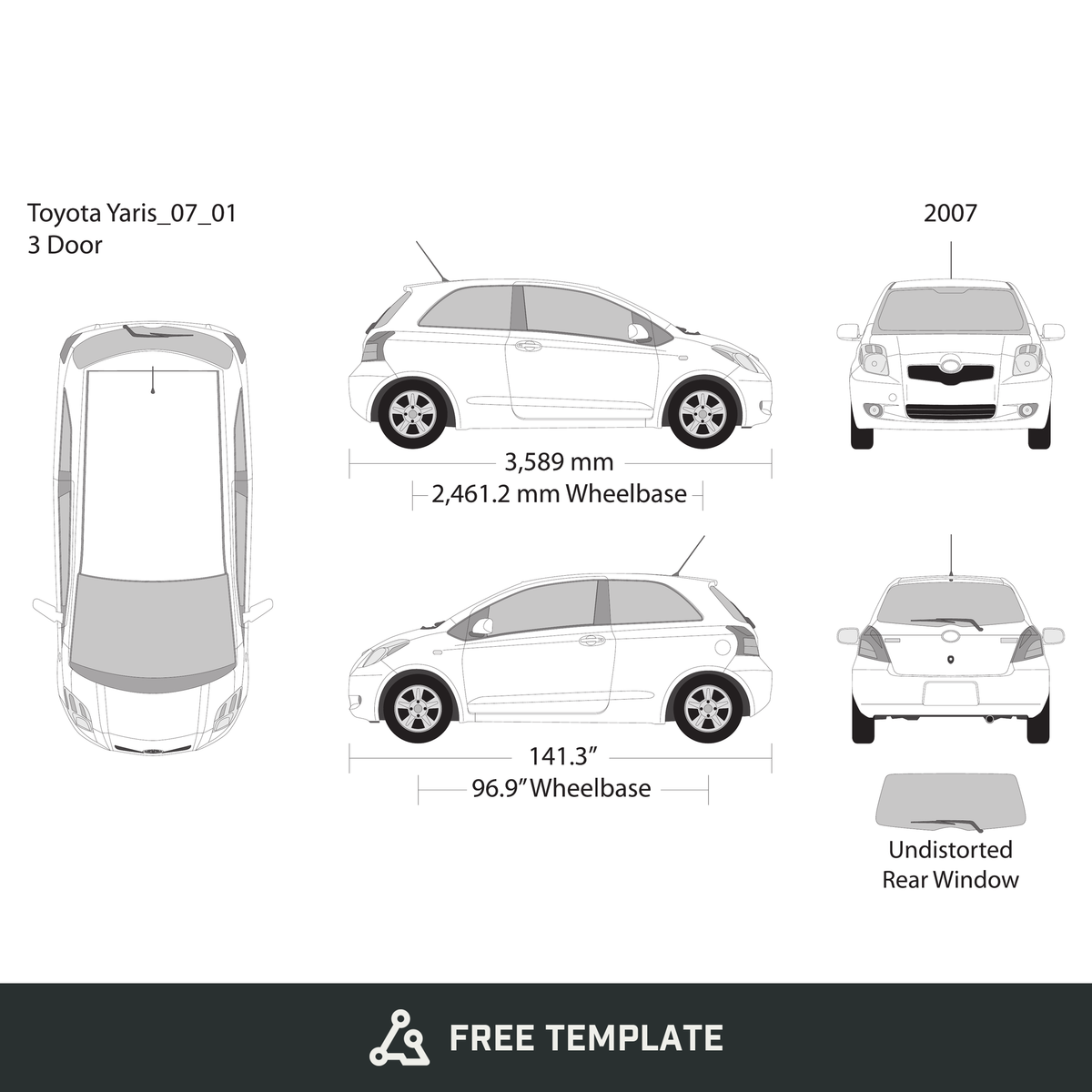 2007 Toyota Yaris free vector vehicle wrap template - GravBase