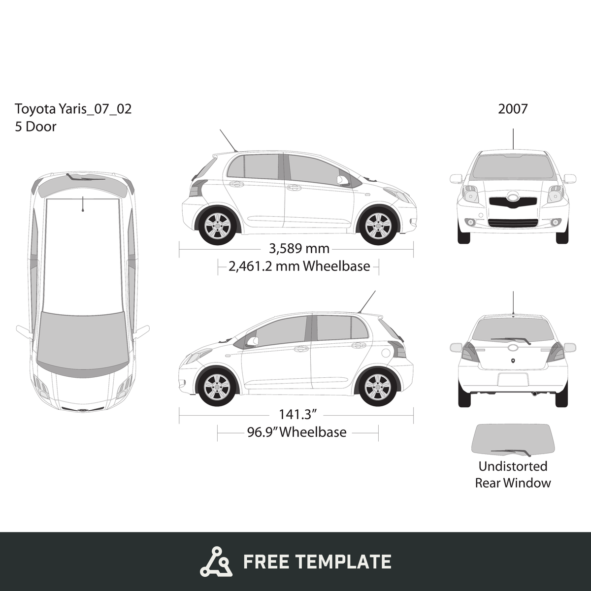 2007 Toyota Yaris free vector vehicle wrap template - GravBase