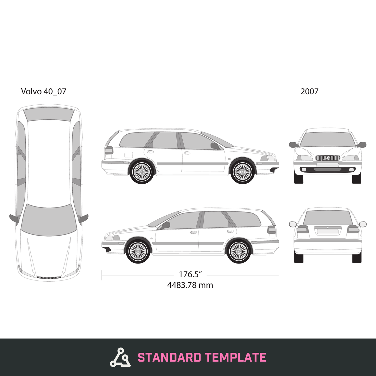 2007 Volvo 40 vector wrap template V07, Design-Ready PDF - GravBase