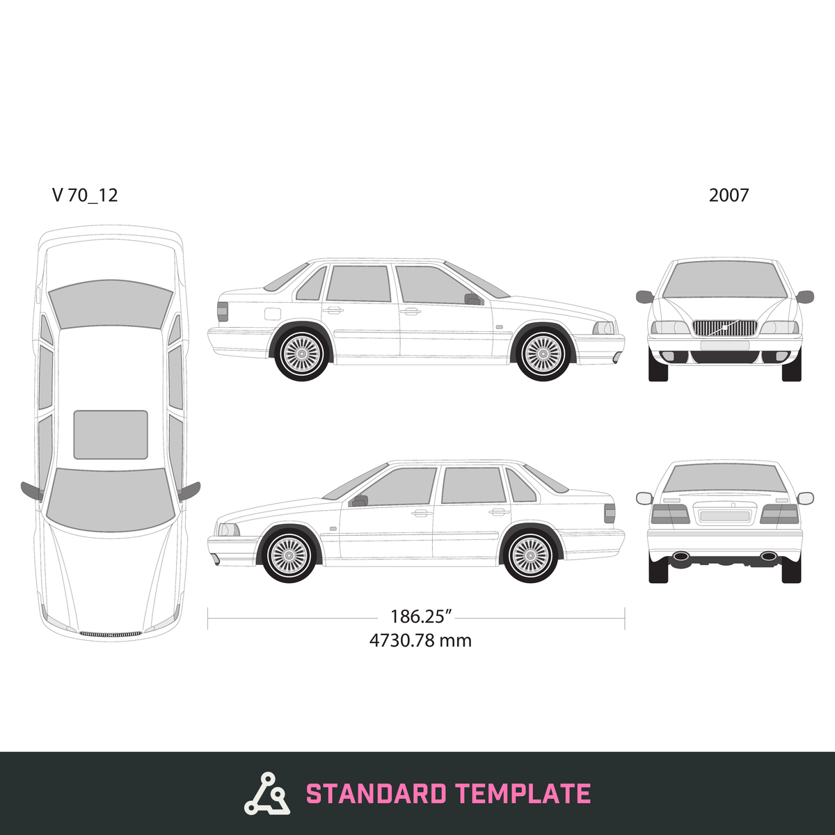2007 Volvo 70 vector wrap template V12, Design-Ready PDF - GravBase