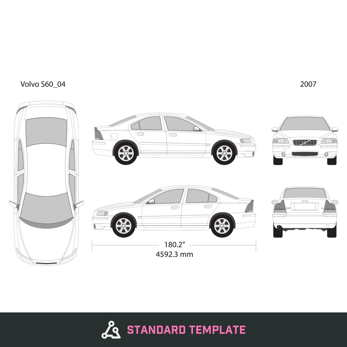 2007 Volvo S60 vector wrap template, Design-Ready PDF - GravBase