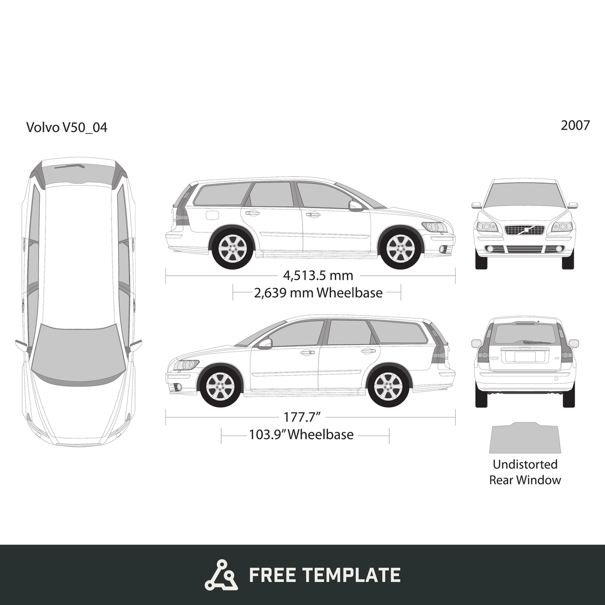 2007 Volvo V50 free vector vehicle wrap template - GravBase
