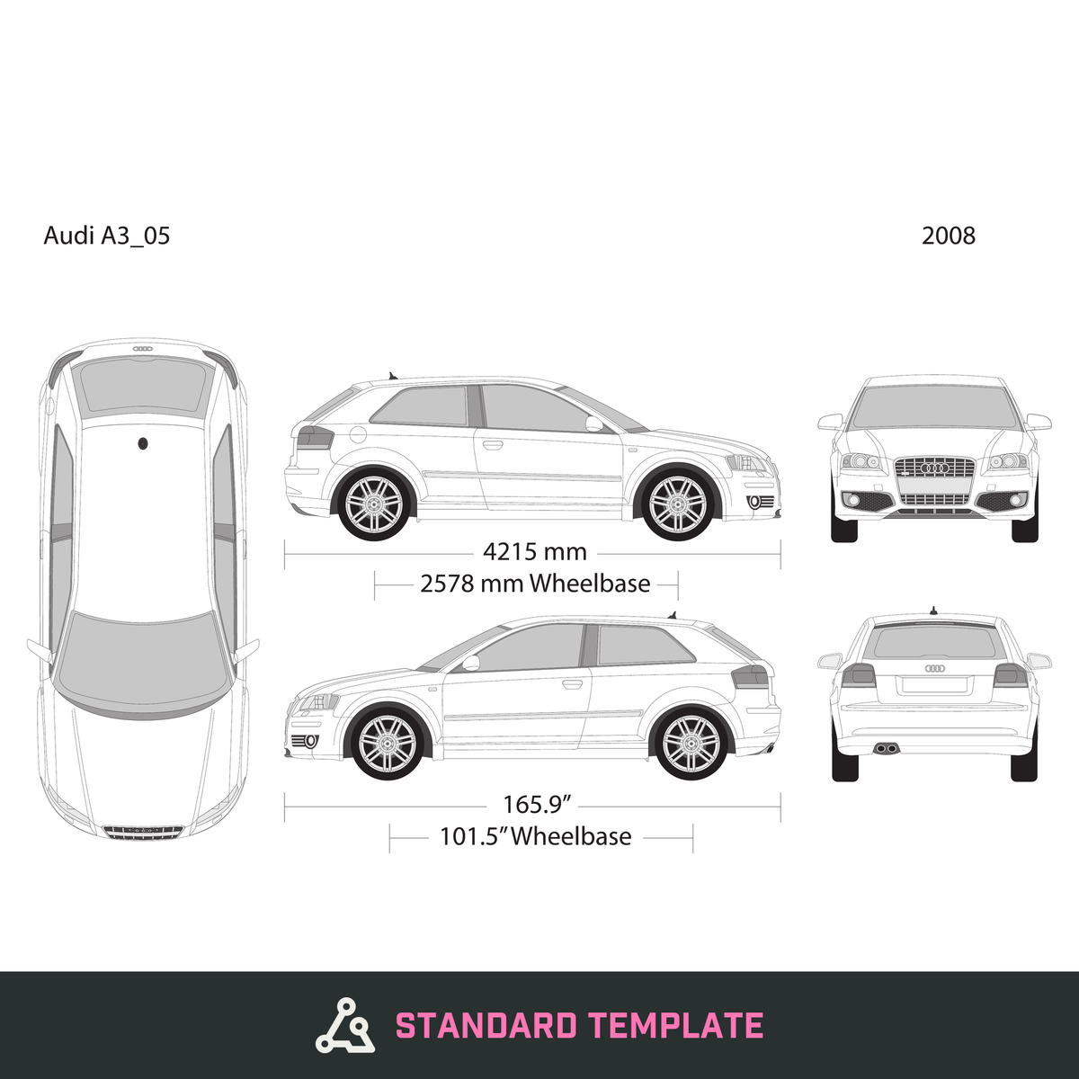 2008 Audi A3 vector wrap template, Design-Ready PDF - GravBase
