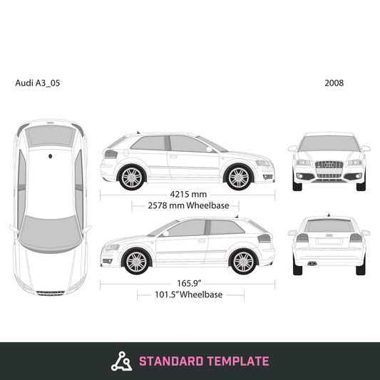 2008 Audi A3 vector wrap template, Design-Ready PDF - GravBase