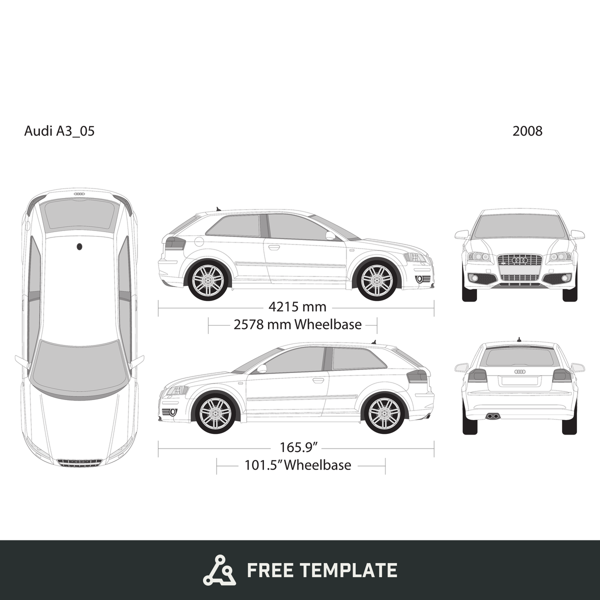 2008 Audi A3 free vector vehicle wrap template - GravBase