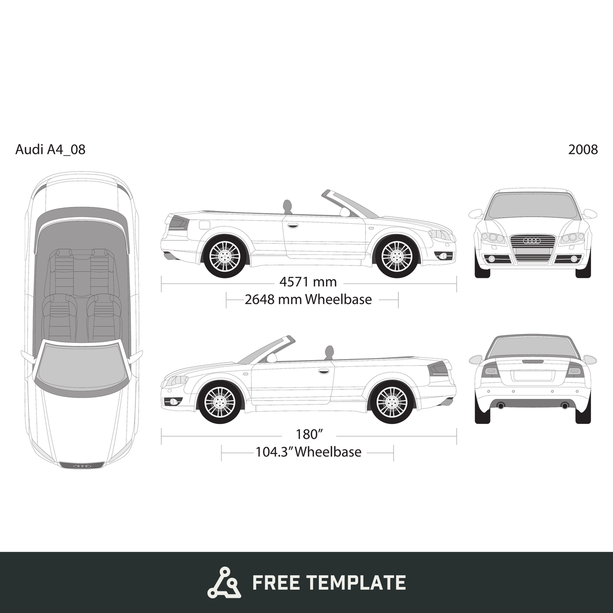 2008 Audi A4 free vector vehicle wrap template - GravBase