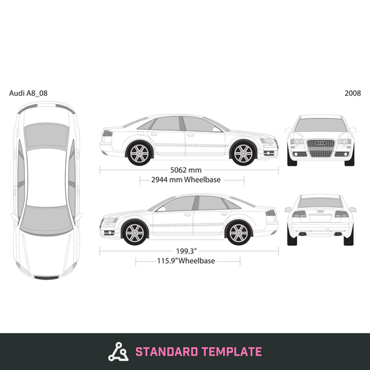 2008 Audi A8 vector wrap template, Design-Ready PDF - GravBase